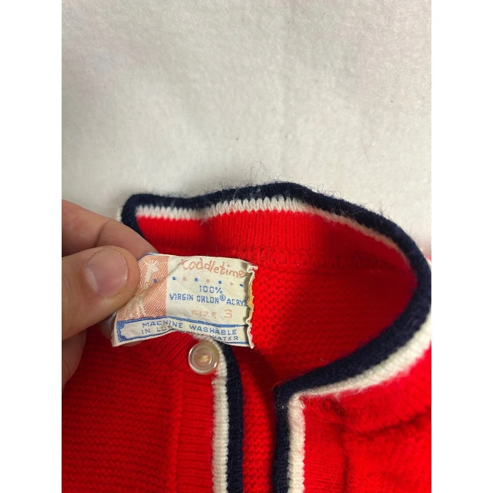 Vintage‎ Toddletime Kid Sm Red Scottie Dog Orlon Acrylic Knit Cardigan Sweater